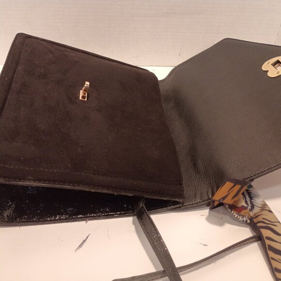 Vintage BETSEY JOHNSON Animal Friendly Black Top-handle Bag w Tiger Scarf Detail - Picture 13 of 15